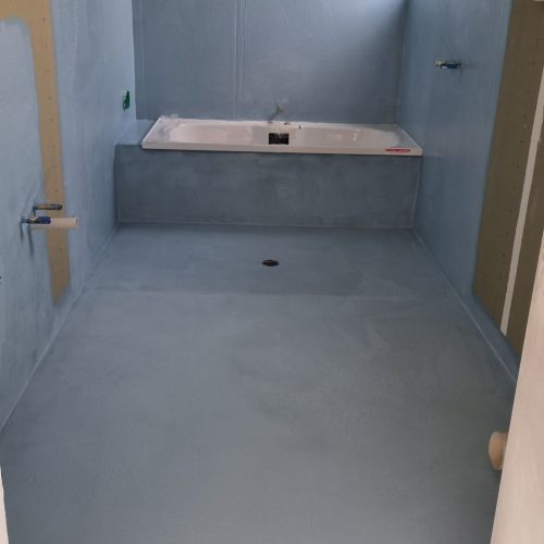 waterproofing Waterproofing by Top End Tiling: Essential step before installing tiles in this Auckland bathroom.