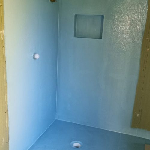 waterproofing Waterproofing membrane applied by Top End Tiling, ready for premium tiling installation.