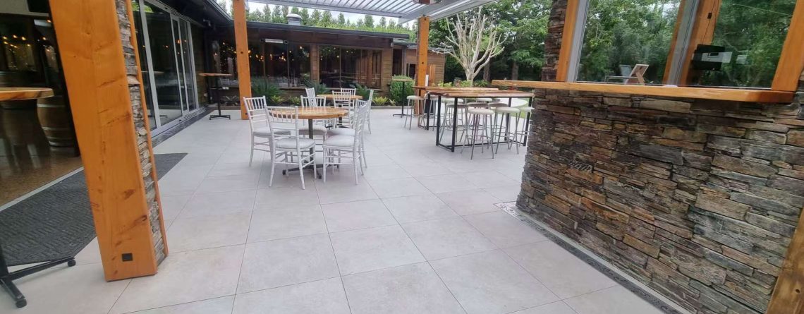 Top End Tiling vineyard project: Expertly installed non-slip outdoor tiling for a modern and functional patio space.