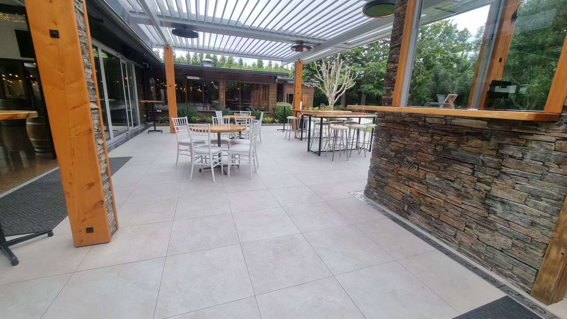 Top End Tiling vineyard project: Expertly installed non-slip outdoor tiling for a modern and functional patio space.